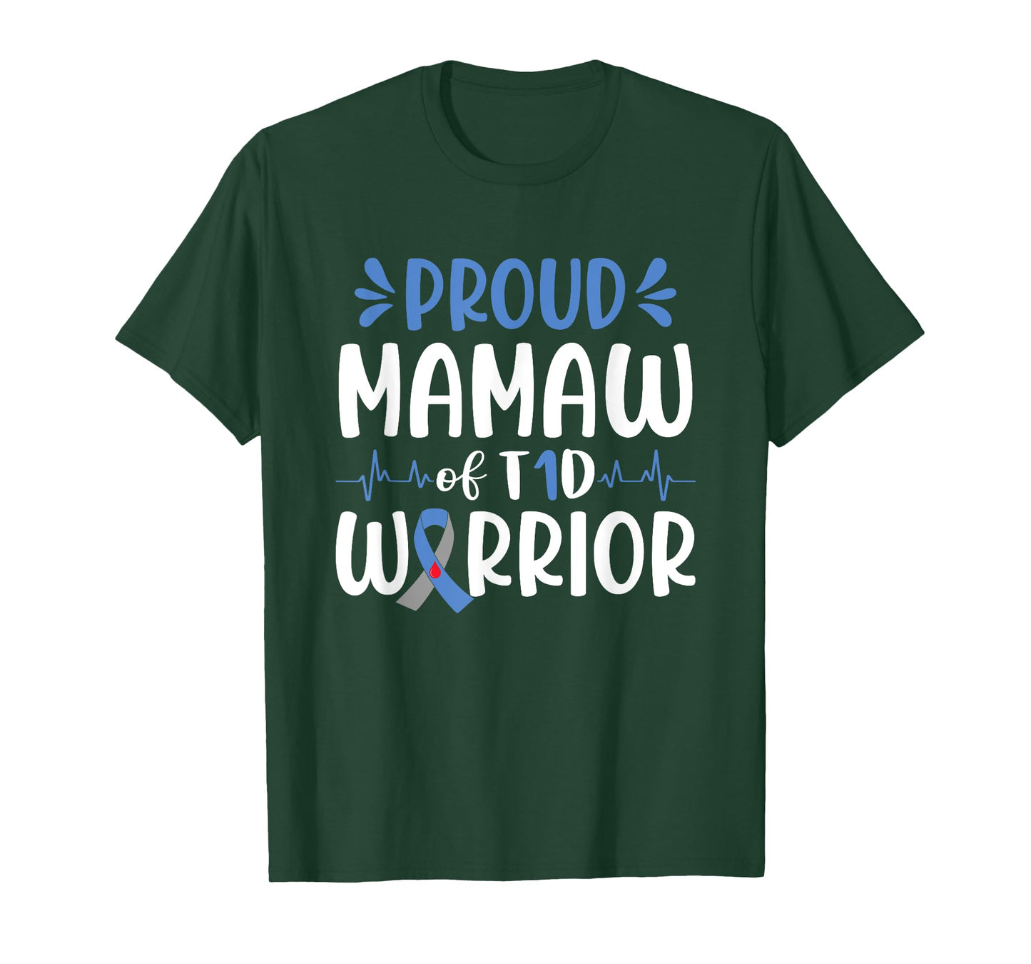 Proud Mamaw Of T1D Warrior Diabetes Awareness Blue Ribbon T-Shirt
