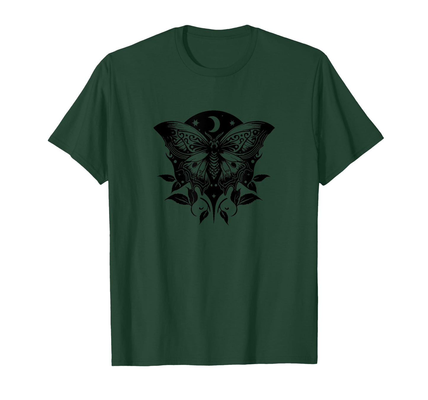 Moth, moon, butterfly, leafs, stars, goth, magic, mystic, T-Shirt