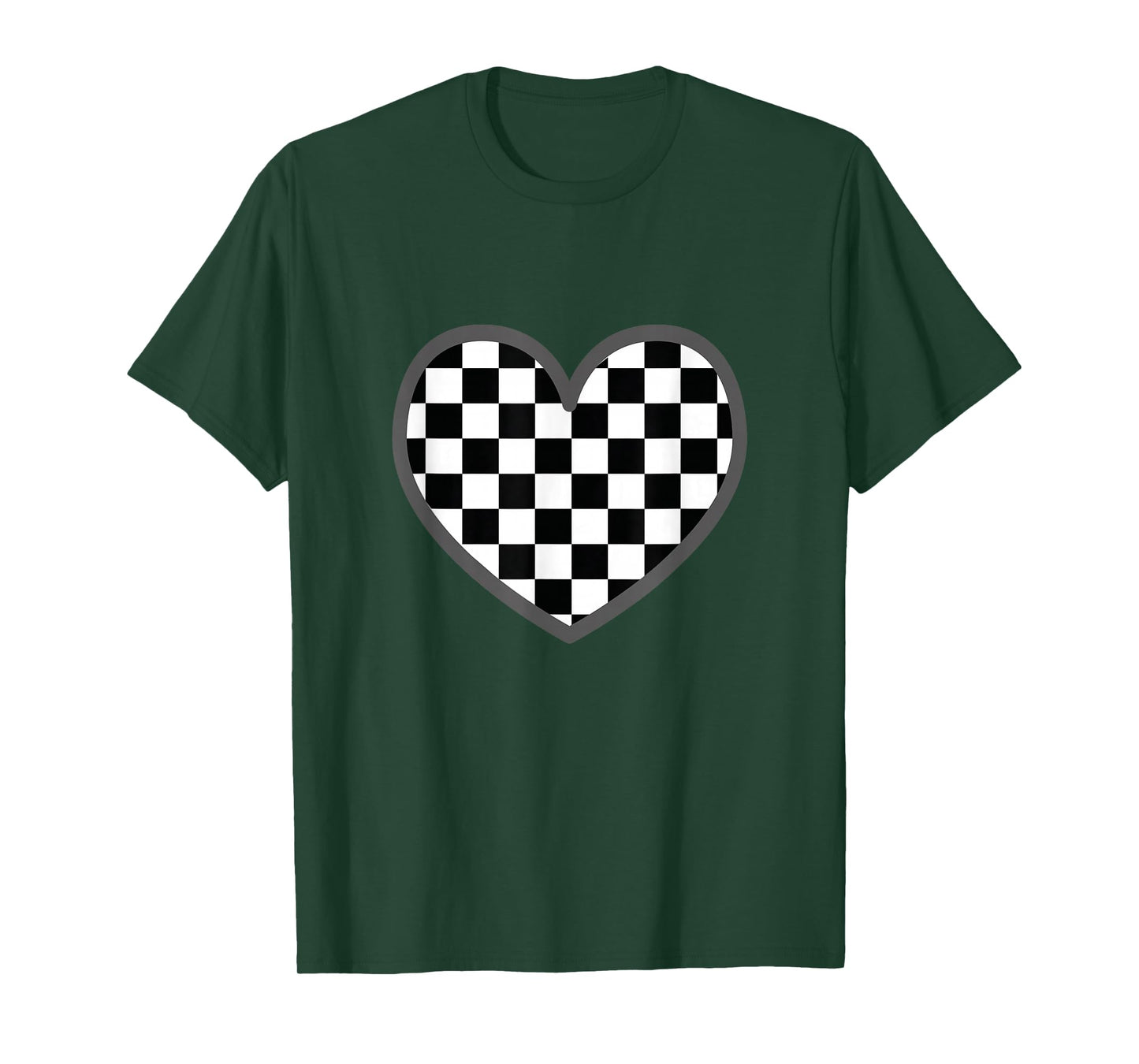 Checkered love heart black white | Cute Chess Game Women Men T-Shirt