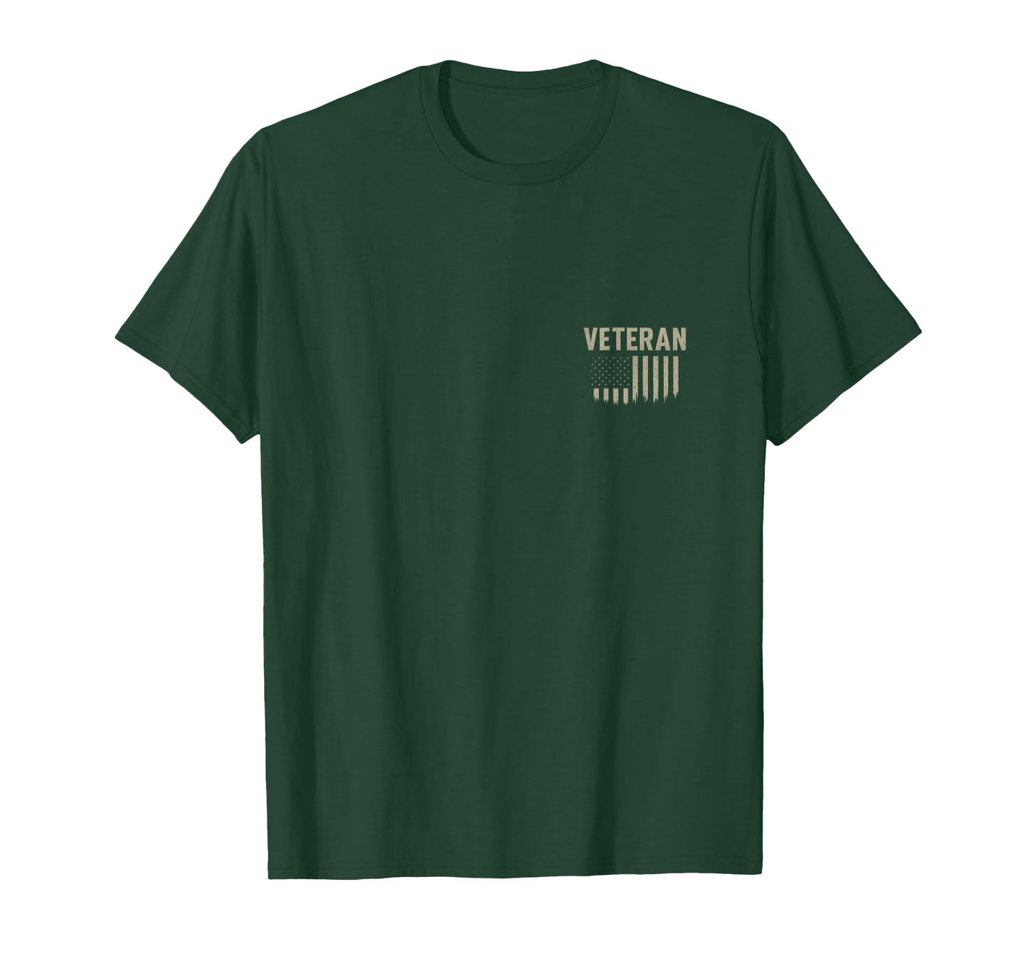 Veteran Pocket Emblem Distressed USA Flag Printed on Back T-Shirt