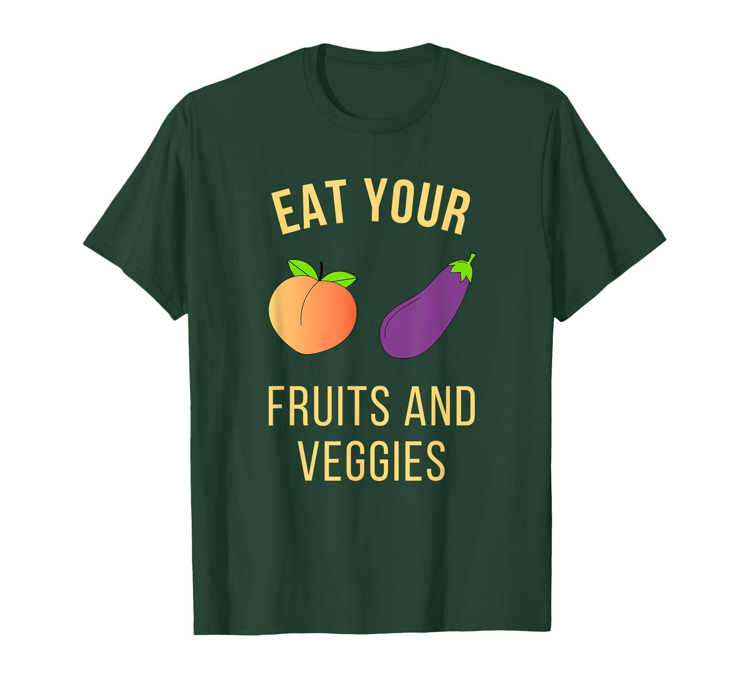 Funny Adult Shirt - Eggplant and Peach - Eat Fruit and Veg T-Shirt