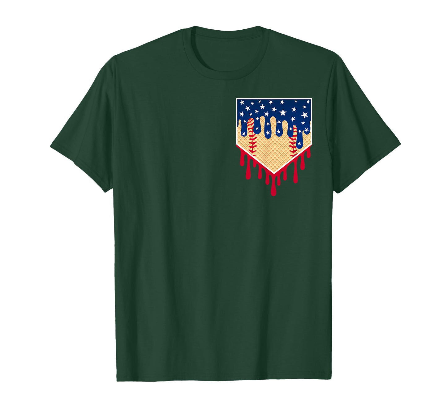 Baseball Ice Cream Drip 4th Of July Red Blue & White Drip T-Shirt