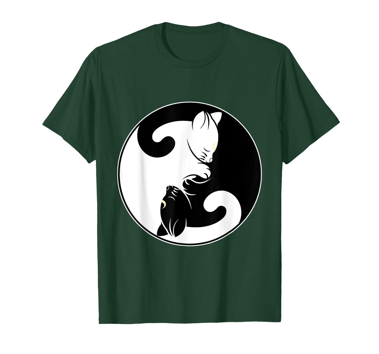 Kawaii Yin Yang Black Cat and Moon Crescent Head Cartoon Cat Kawaii Yin Yang Cat Moon Crescent T-Shirt