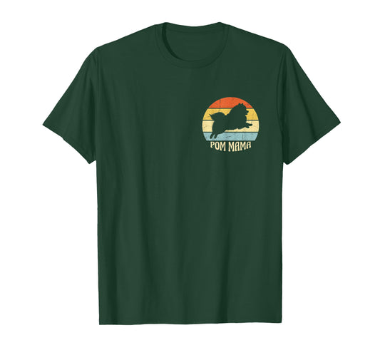 Pom Mama Retro Pomeranian Dog Vintage Sunset Art T-Shirt