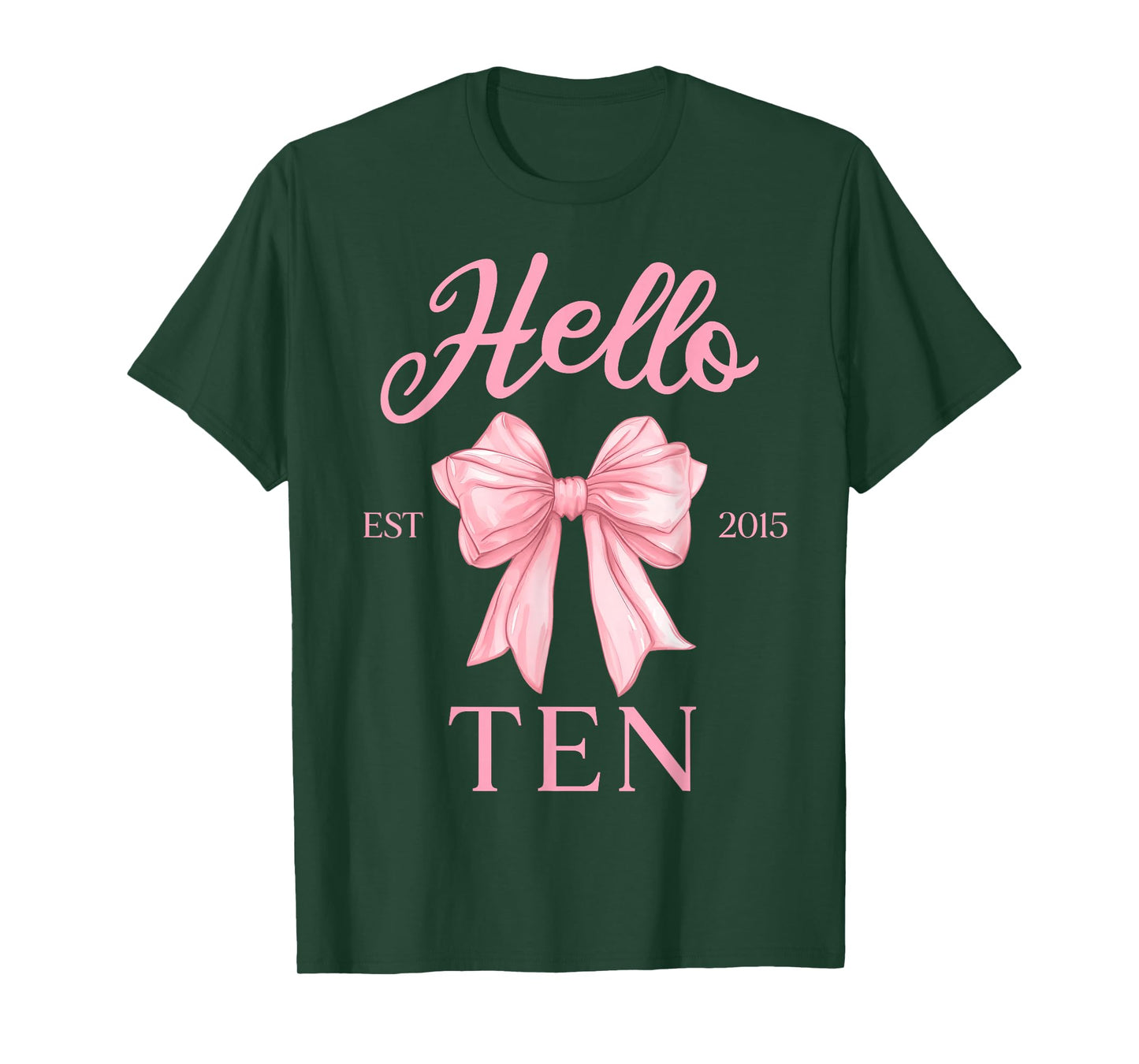 10th Birthday Girl Cute Coquette Bow Hello Ten Est 2015 Kids T-Shirt