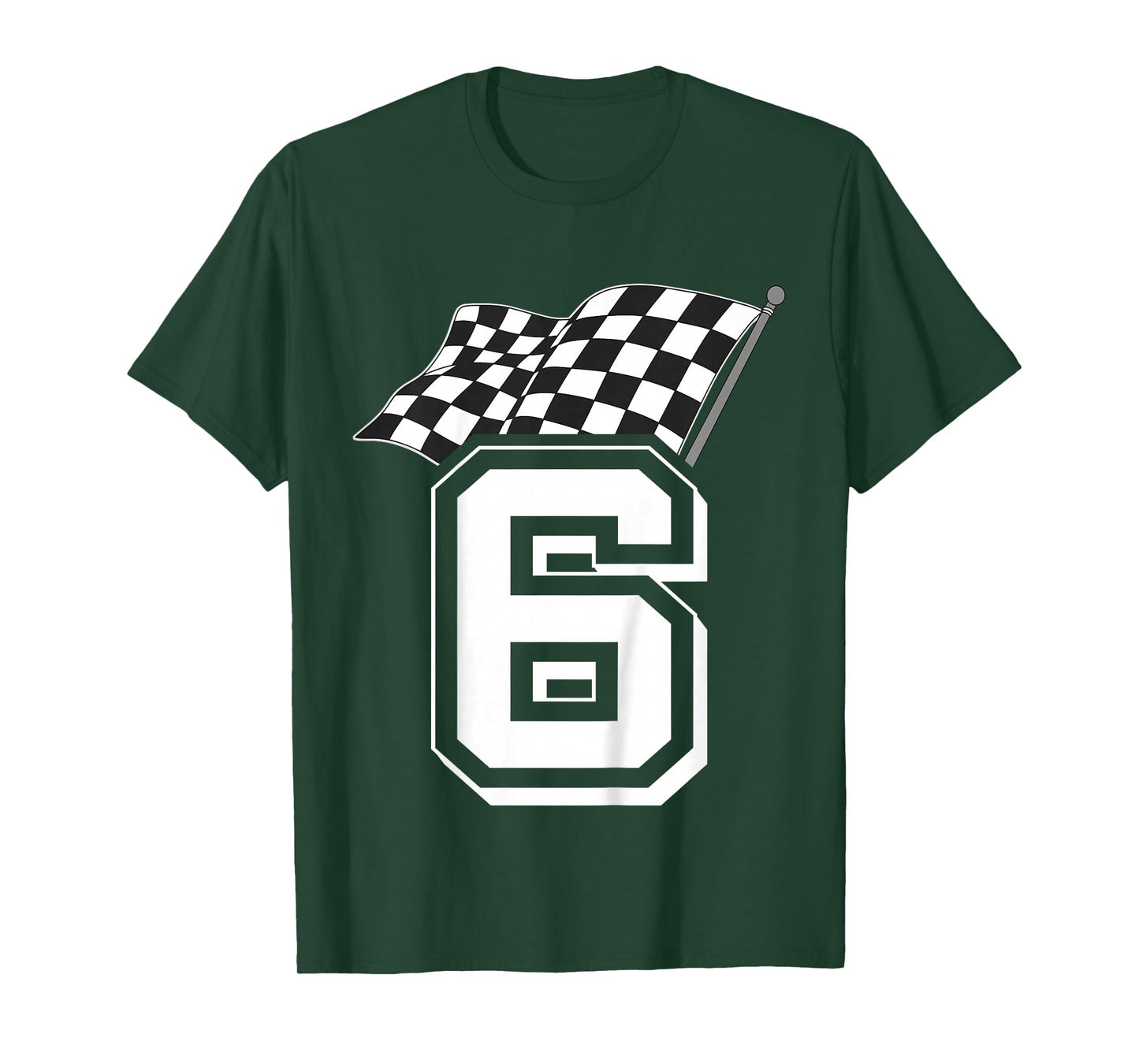 Kids Birthday Boy 6 Racing Flag 6th Birthday Race Car T-Shirt