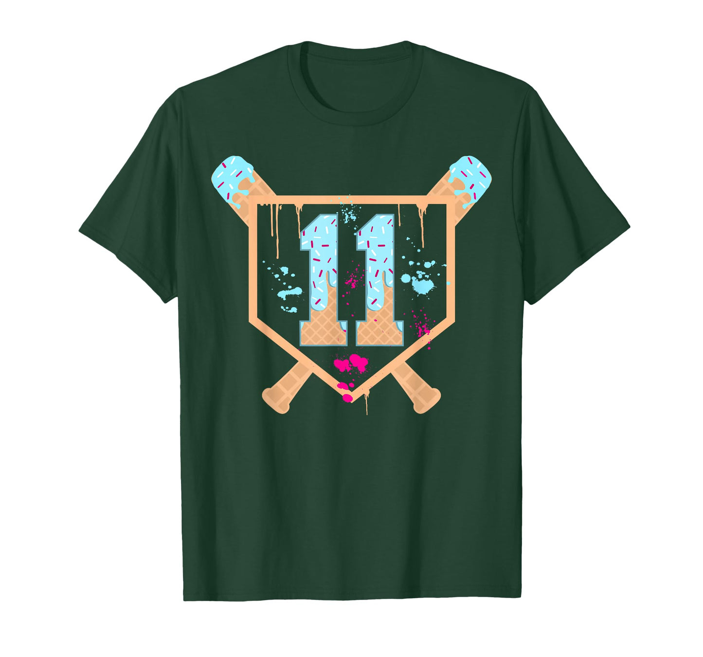 Baseball 11 Year Old Ice Cream Drip 11th Birthday Boy 11 T-Shirt