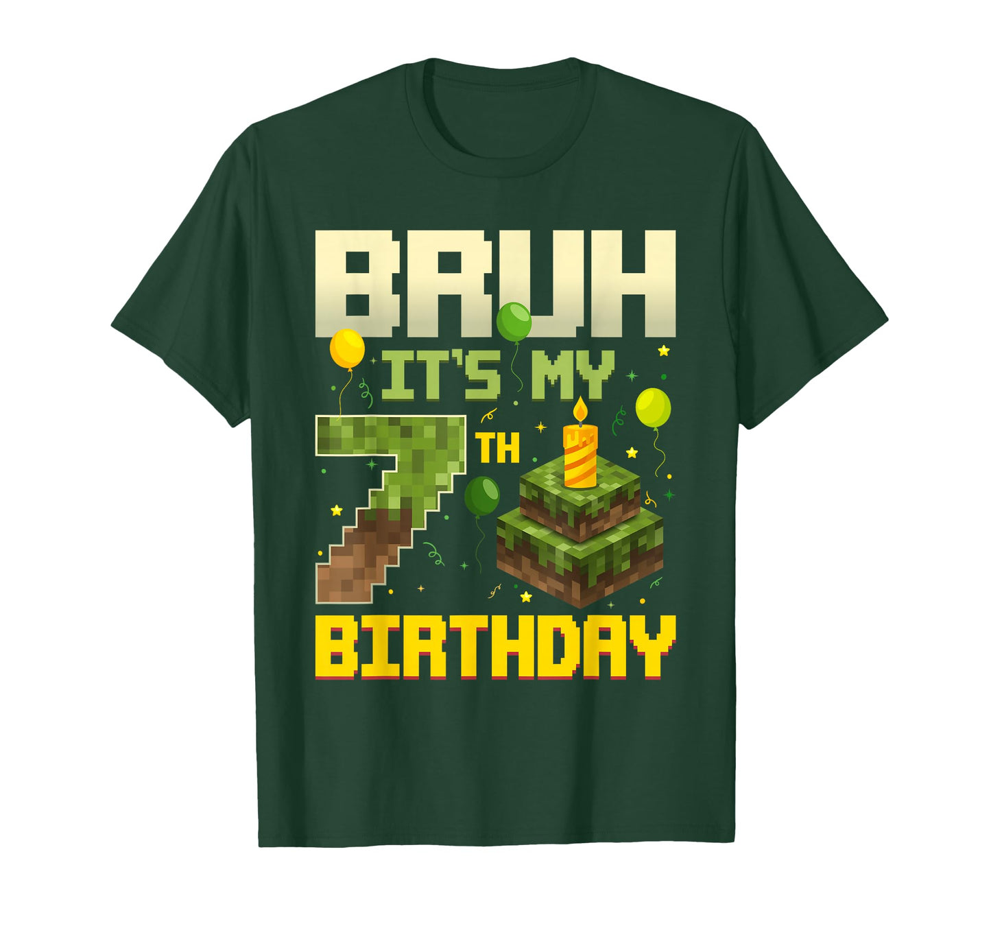 Bruh It's My 7th Birthday Game Pixel Funny Birthday Boy T-Shirt