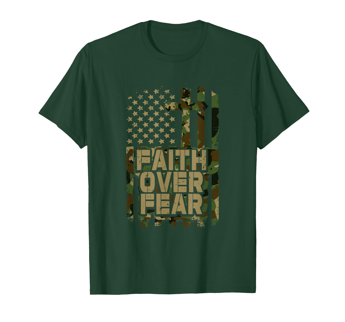 Christian Faith Over Fear Camo USA Flag Camouflage Patriot T-Shirt