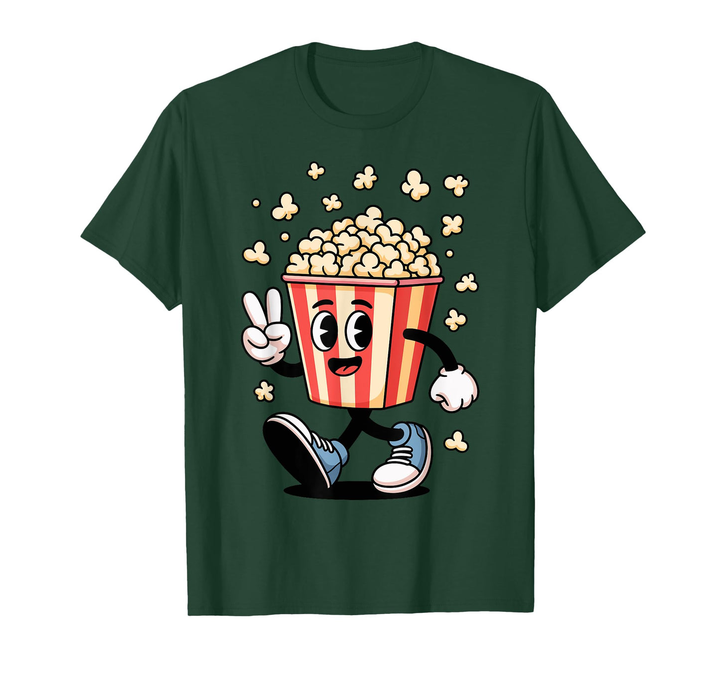 Funny Cartoon Popcorn Bucket Snack Movie Lover Design T-Shirt