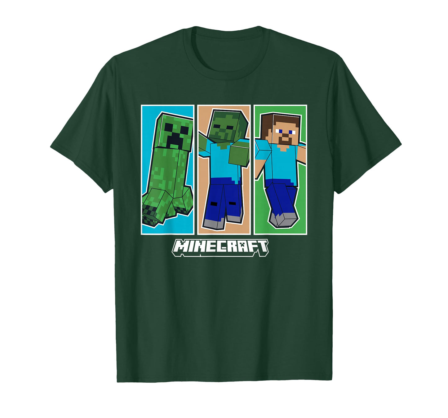 Minecraft Creeper Zombie And Steve Panel Art T-Shirt