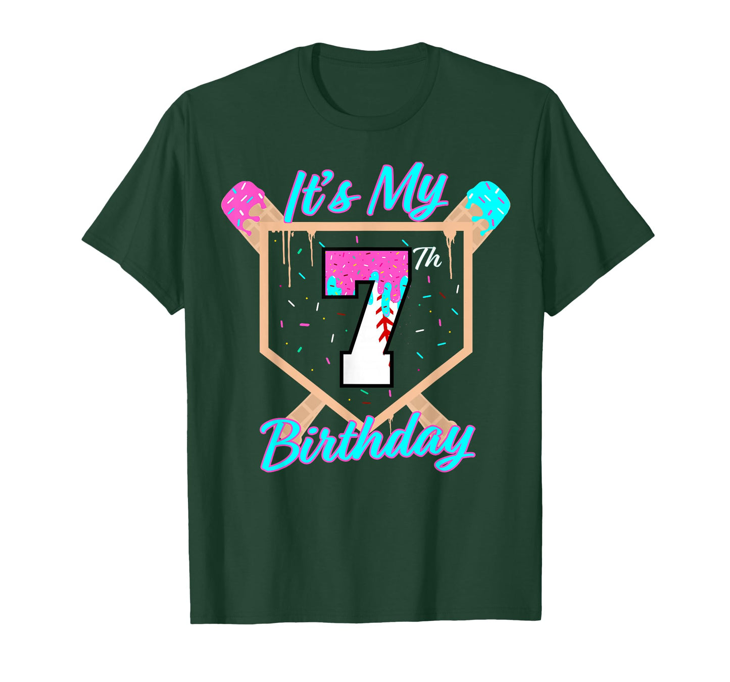 Baseball 7 Year Old Ice Cream Drip 7th Birthday Boy Number 7 T-Shirt