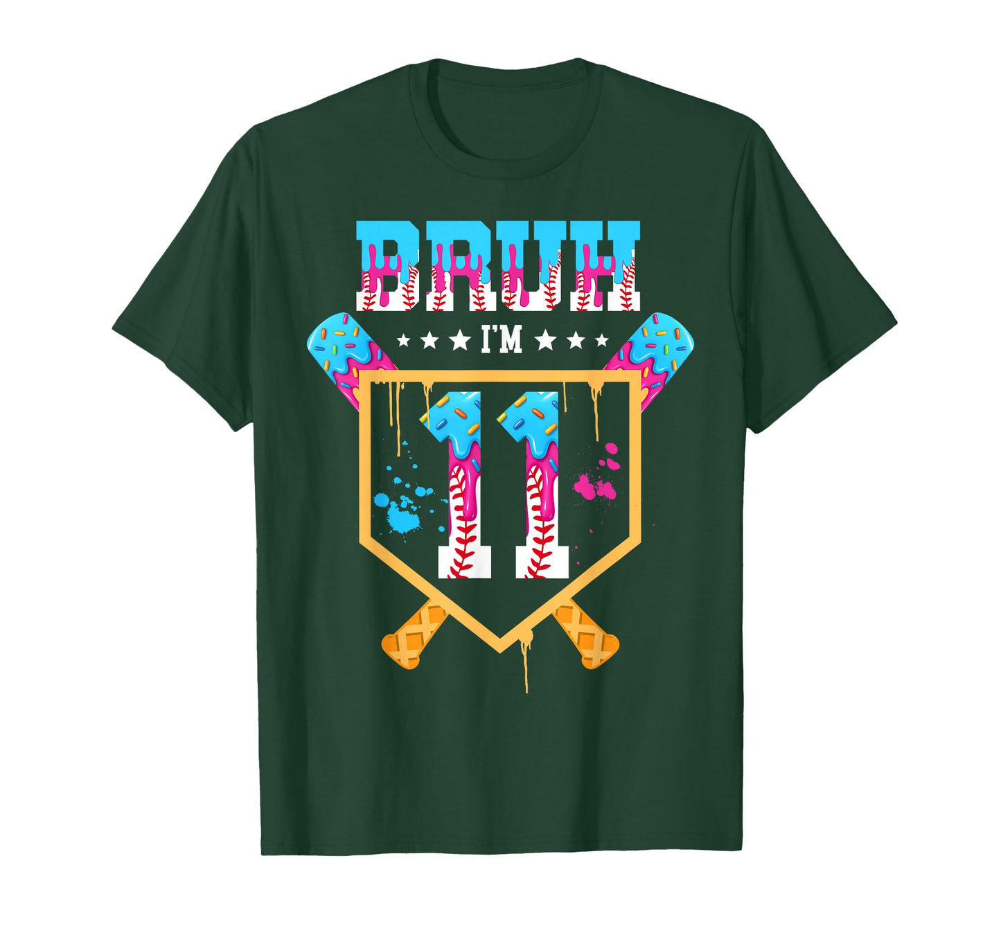 Baseball 11 Year Old Ice Cream Drip 11th Birthday Boys T-Shirt
