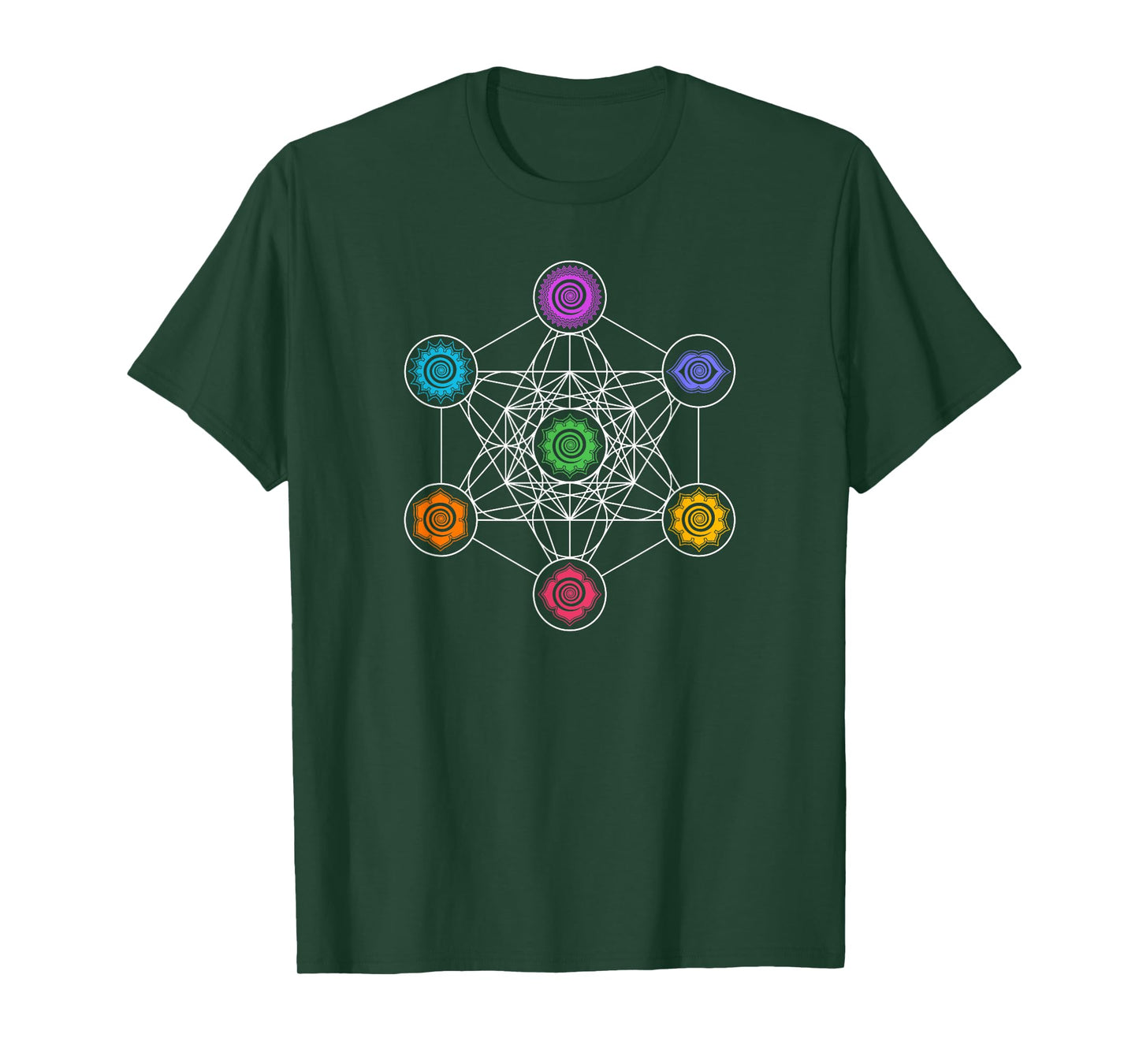 Sacred Geometry Yoga Metatrons Cube Rainbow Chakras T-shirt T-Shirt