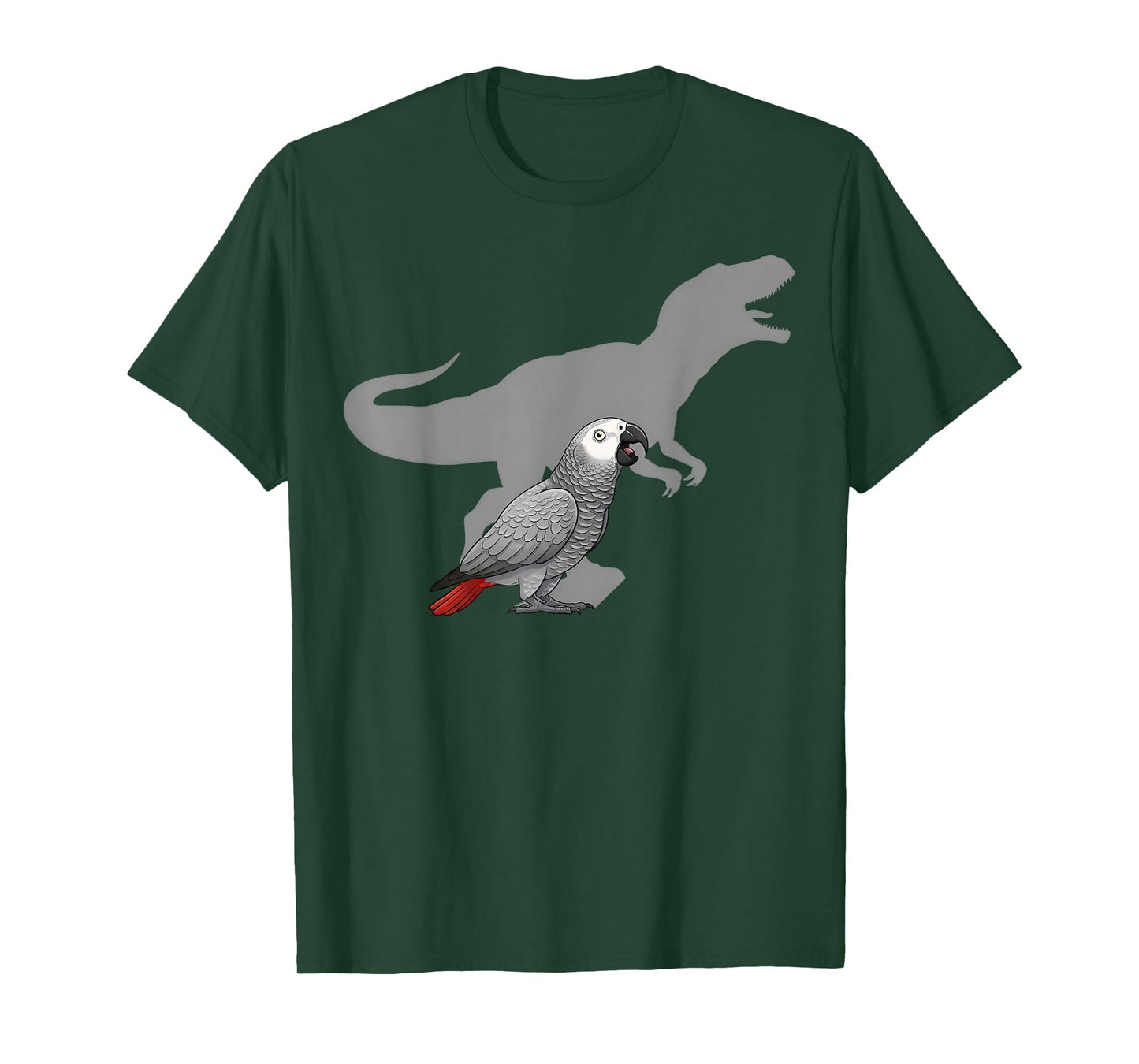 African Grey Parrot with T rex Shadow Bird Lovers T-Shirt