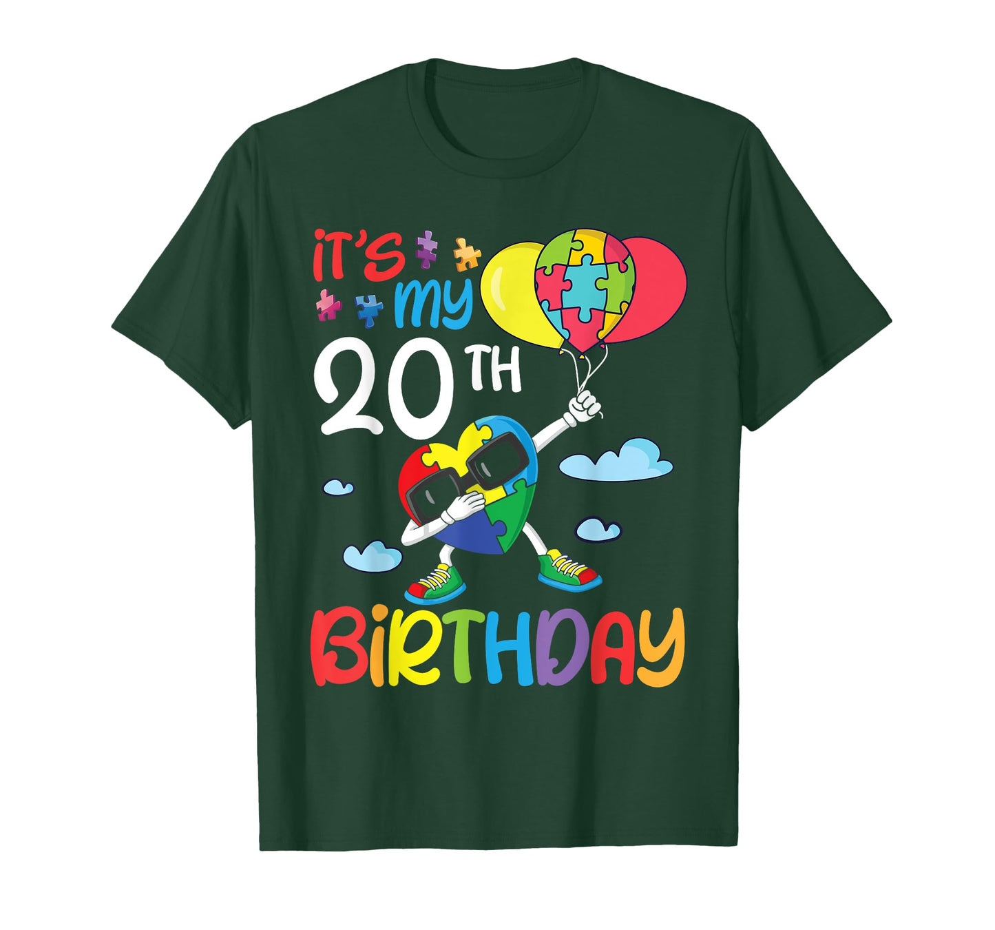 Big Puzzle Heart Dabbing 20 Years Old It's My 20th Birthday T-Shirt