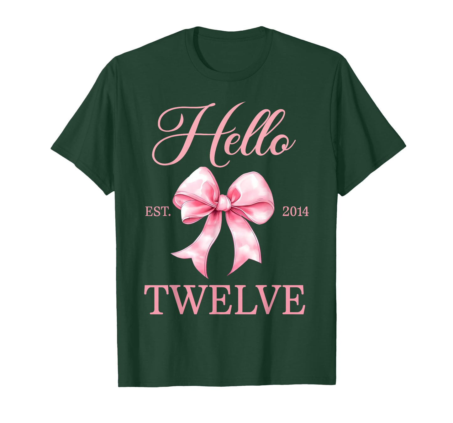 12 Year Old Birthday Girl Coquette Bow Hello Twelve Est 2014 T-Shirt