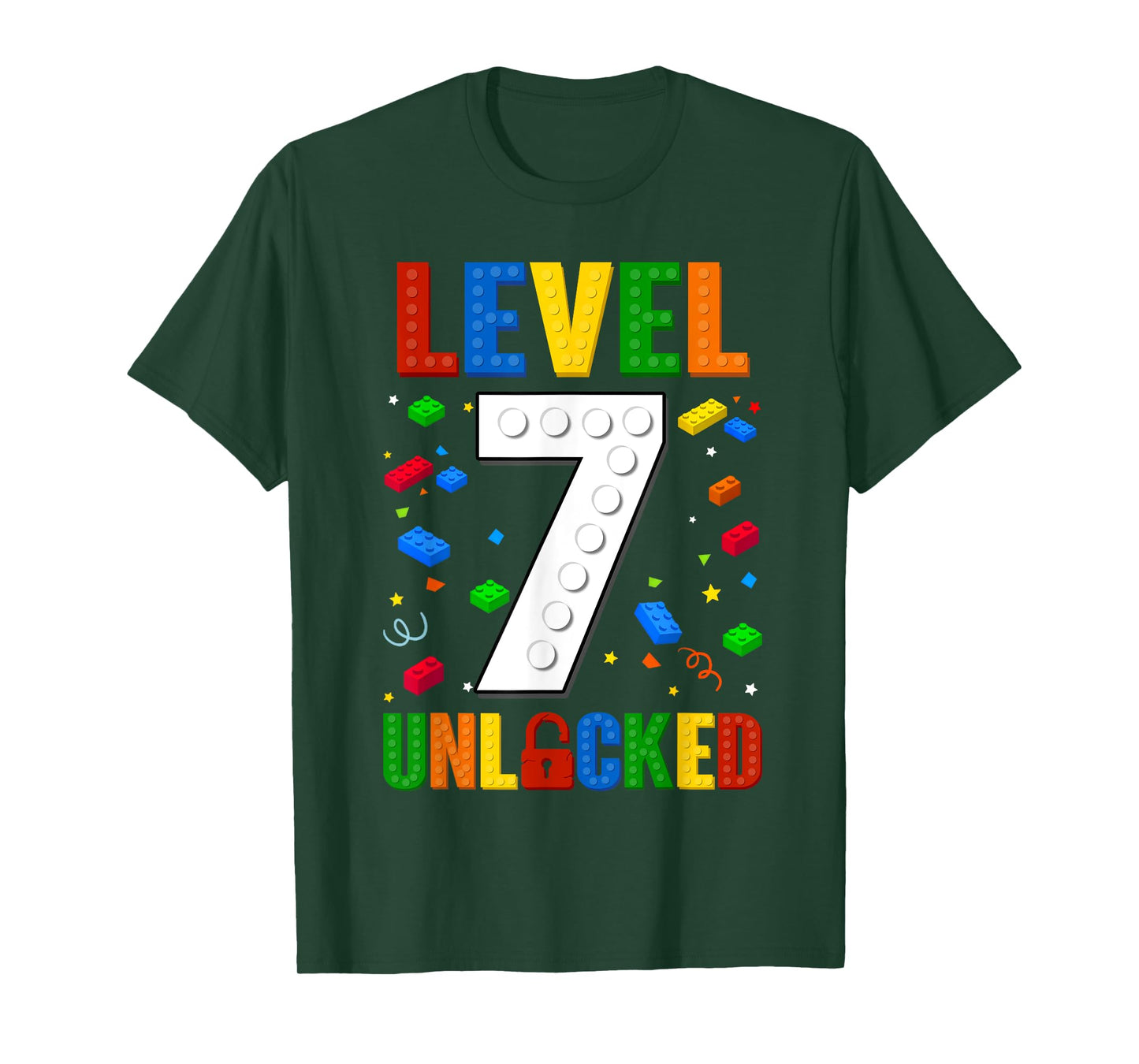 Kid Level 7 Unlocked Building Blocks 7th Birthday Video Game T-Shirt