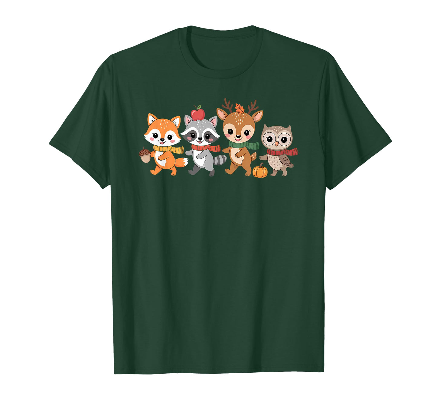 Autumn Woodland Animals Fall Critters with Scarves Cute T-Shirt