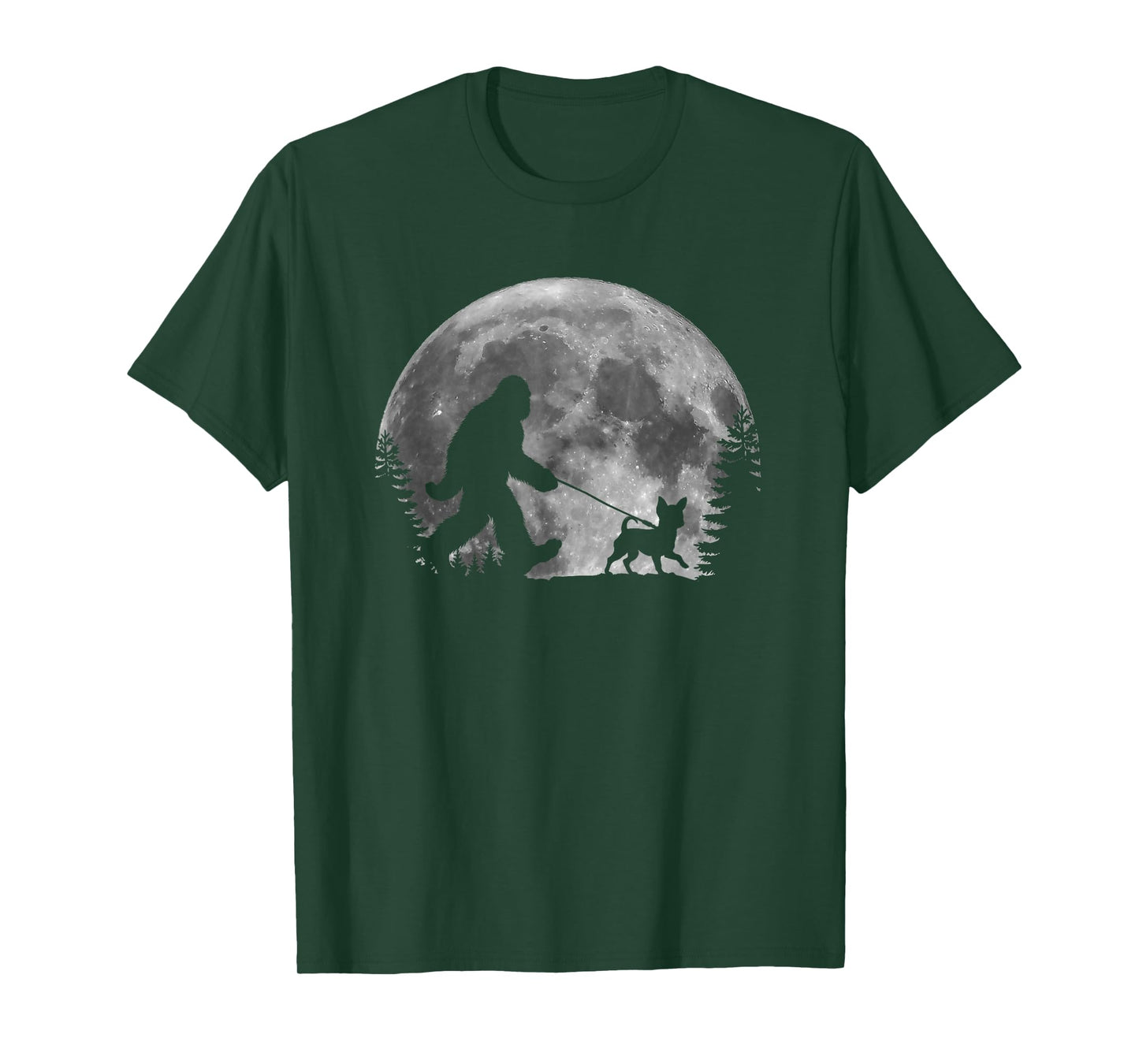 Bigfoot Walking a Dog Funny Chihuahua Lovers Moon Halloween Men Women Kids T-Shirt