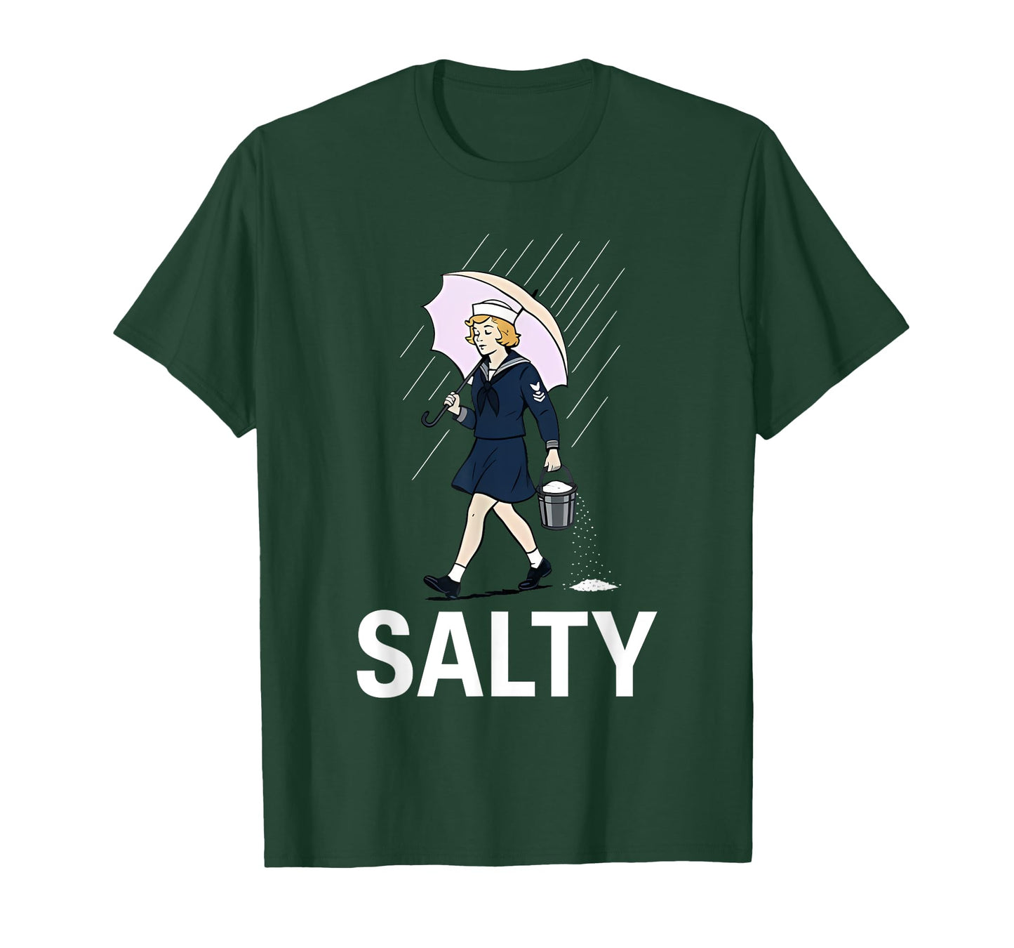 Navy-Girl Hold Umbrella Walking In Rain Salty Navy-Girl T-Shirt