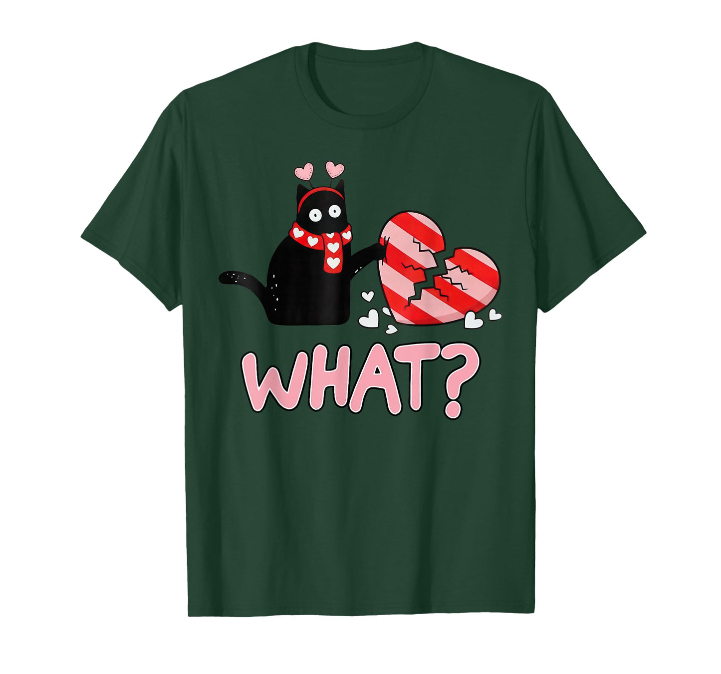 Black Cat What? Broken Heart Funny Cute Happy Valentines Day T-Shirt