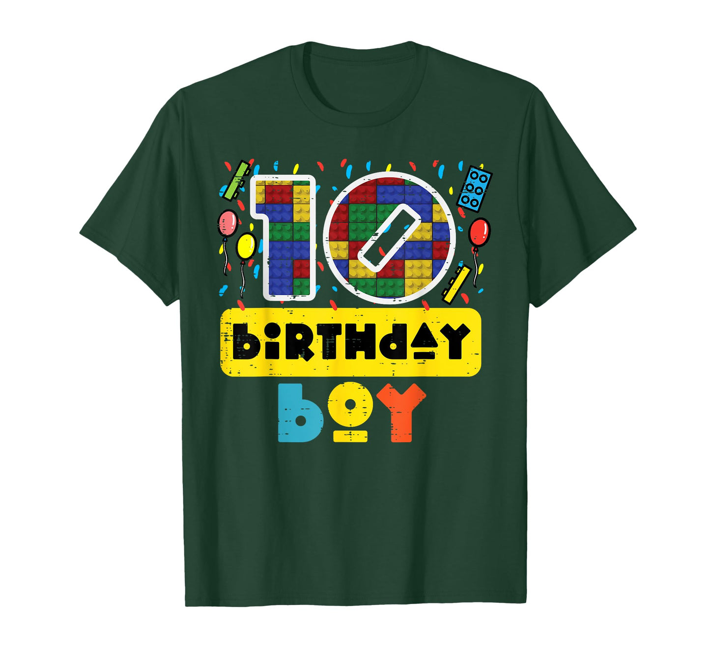 10 Birthday Boy Building Blocks 10th Bday Party Boys Kids T-Shirt