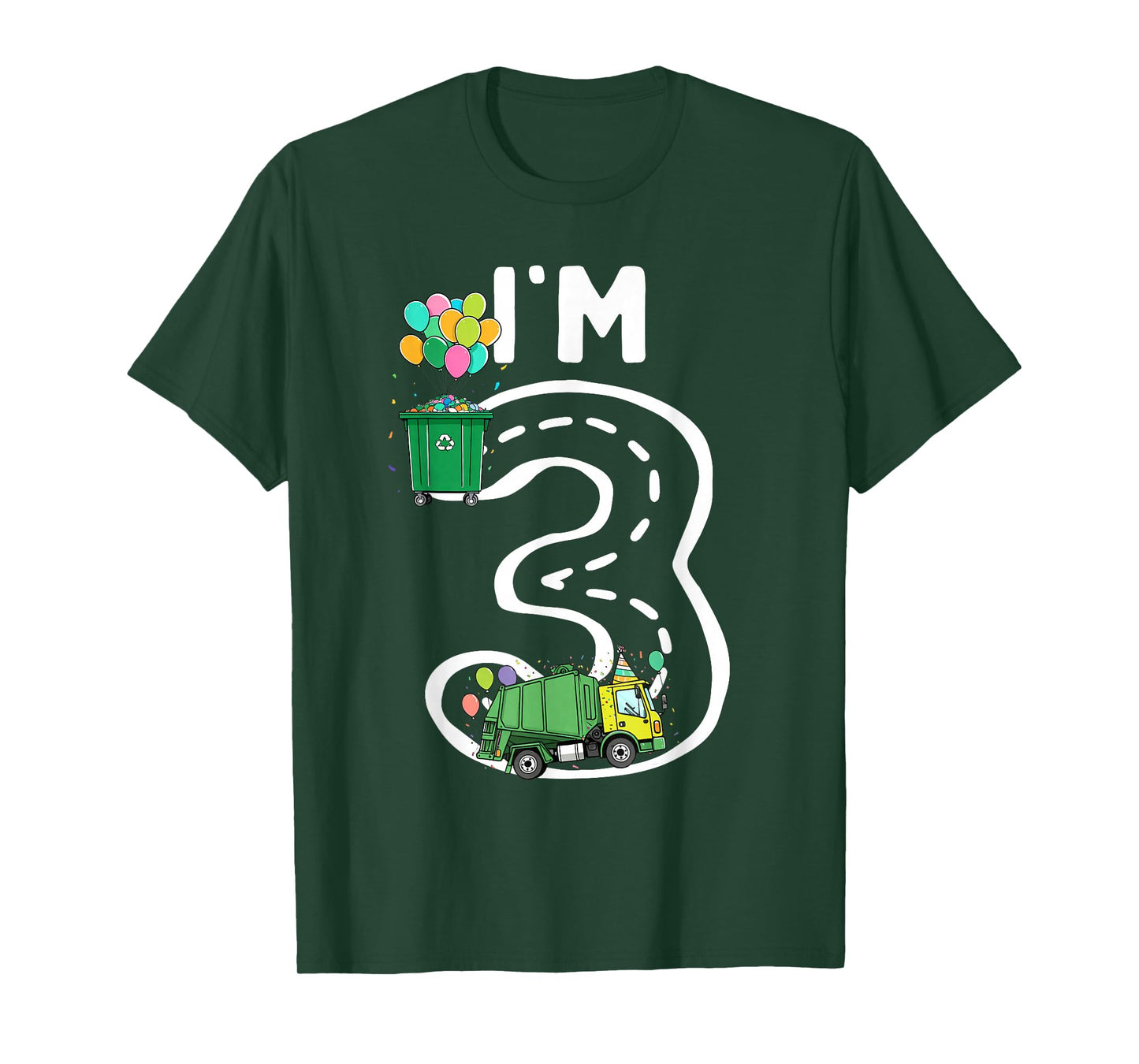 I'm 3 Three Years Old Garbage Truck 3rd Birthday Boy Kids T-Shirt