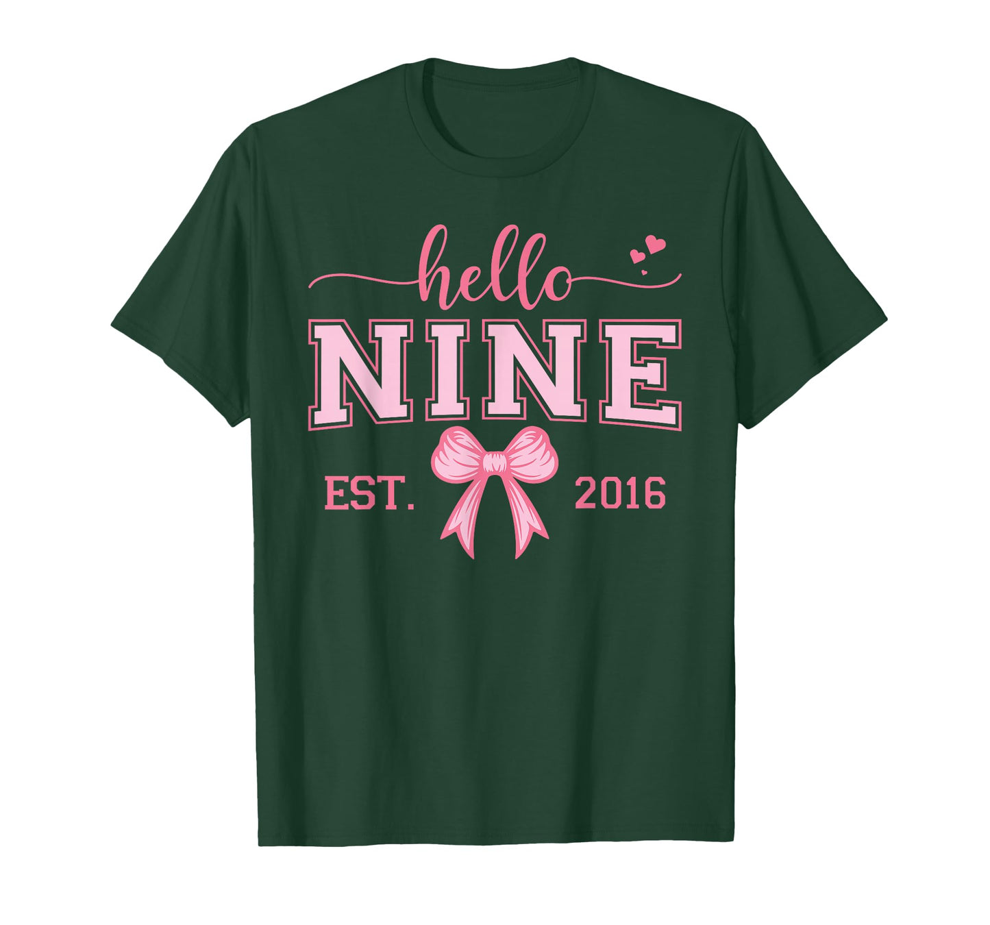 Hello Nine Est 2016 Coquette Bow 9th Birthday Girl T-Shirt