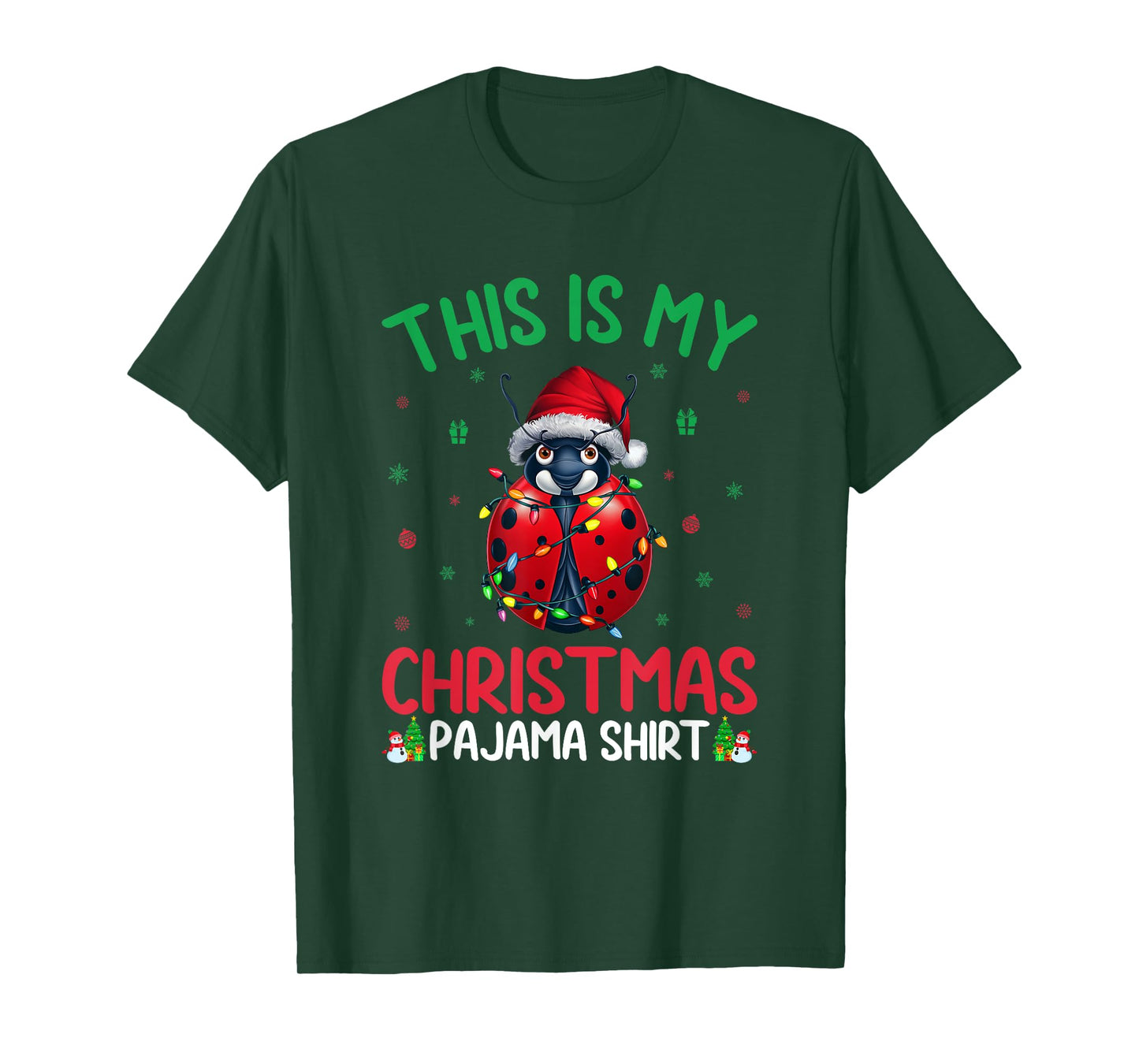 Ugly Xmas Tree Lights Santa Ladybug Christmas Pajama T-Shirt