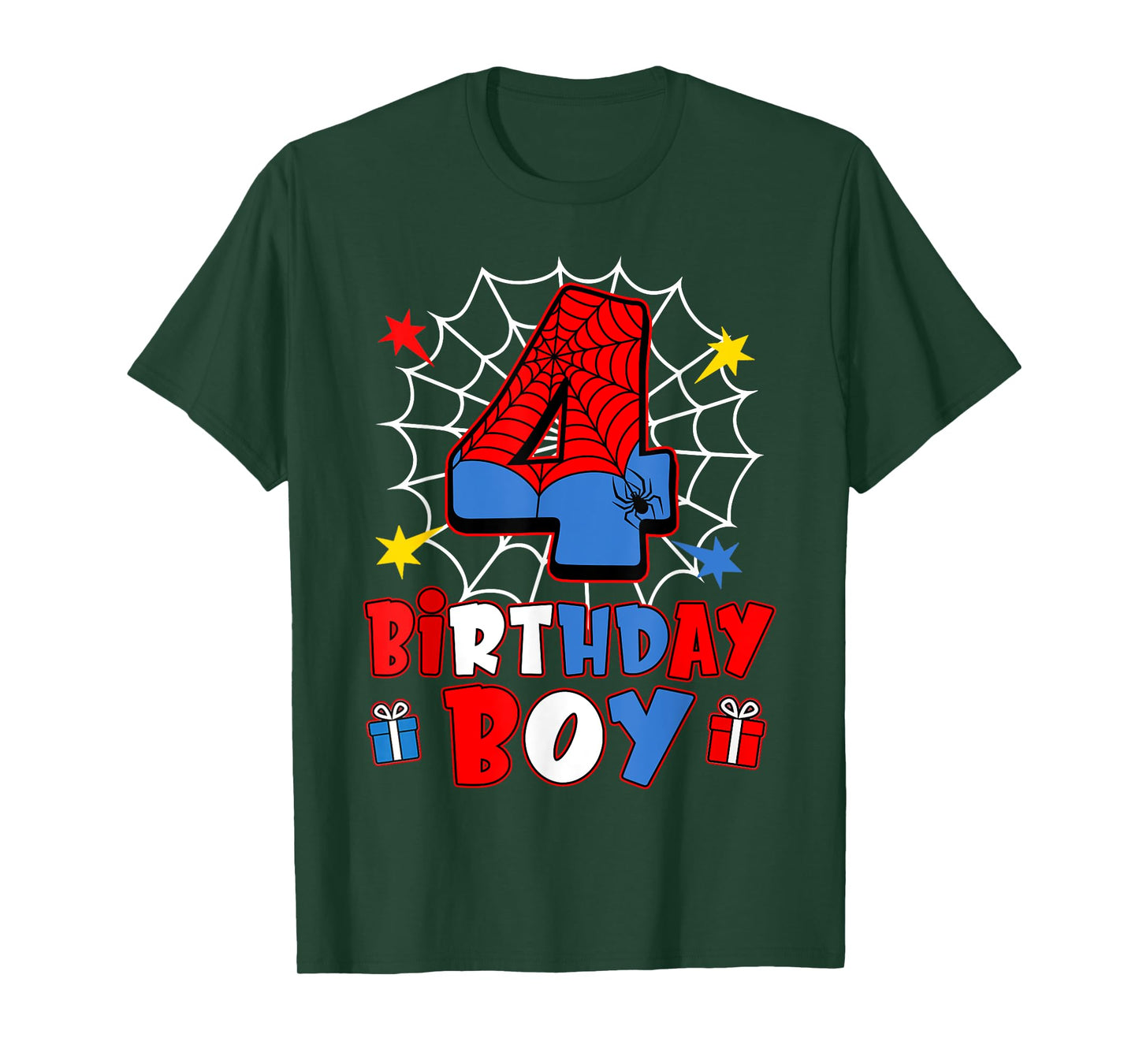 Kids Spider Web Four 4 Years Old It's My 4th Birthday Boy T-Shirt