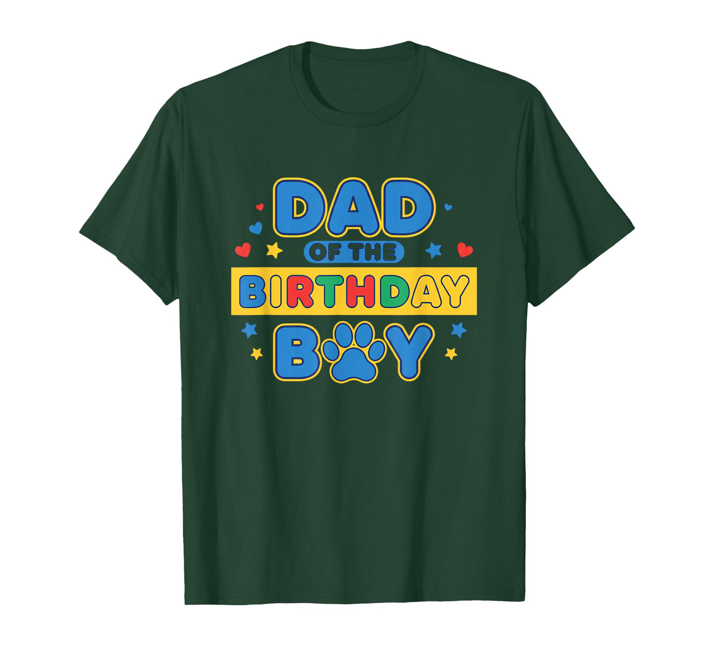 Dad of The Birthday Boy, Colorful Paw Party Design T-Shirt