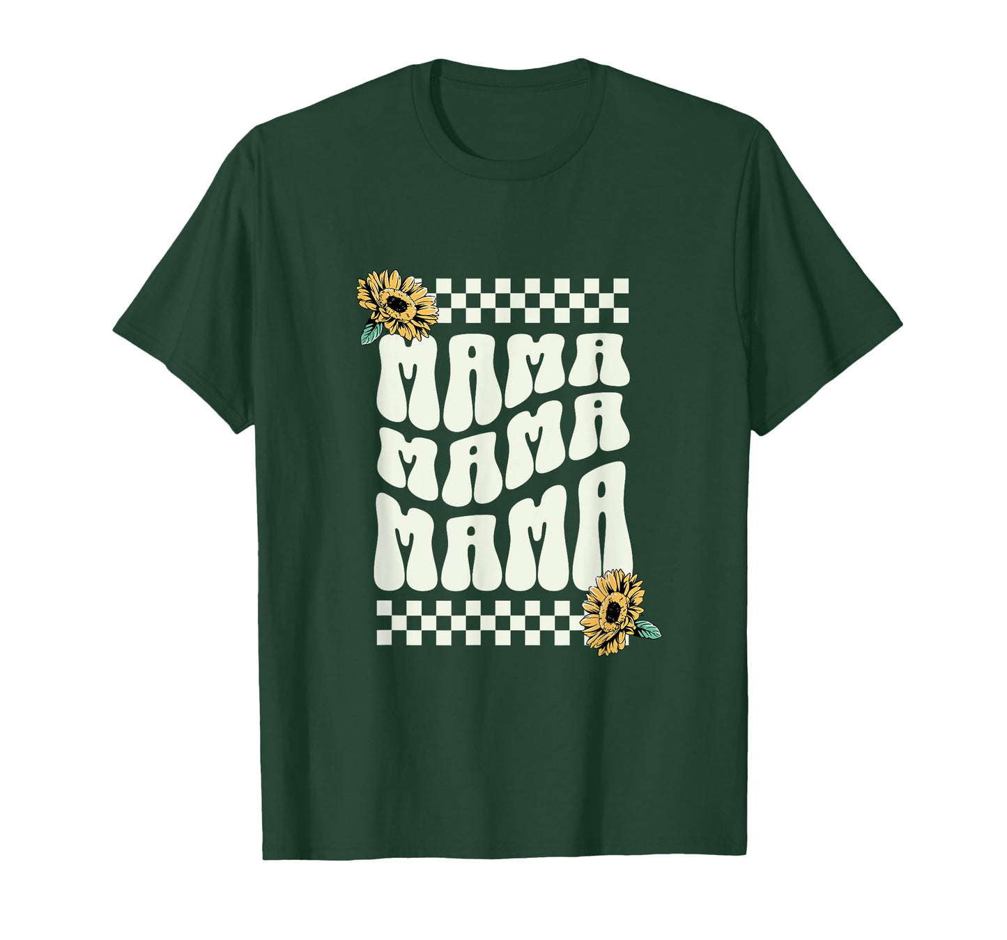 Mama With Checkered Border and Sunflowers Mom Mother Mommy T-Shirt