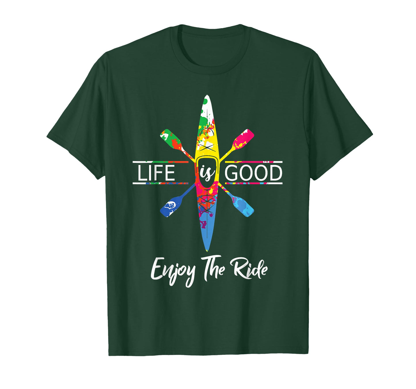 Enjoy The Ride Kayak Lover Watercolor Rainbow Kayaking T-Shirt