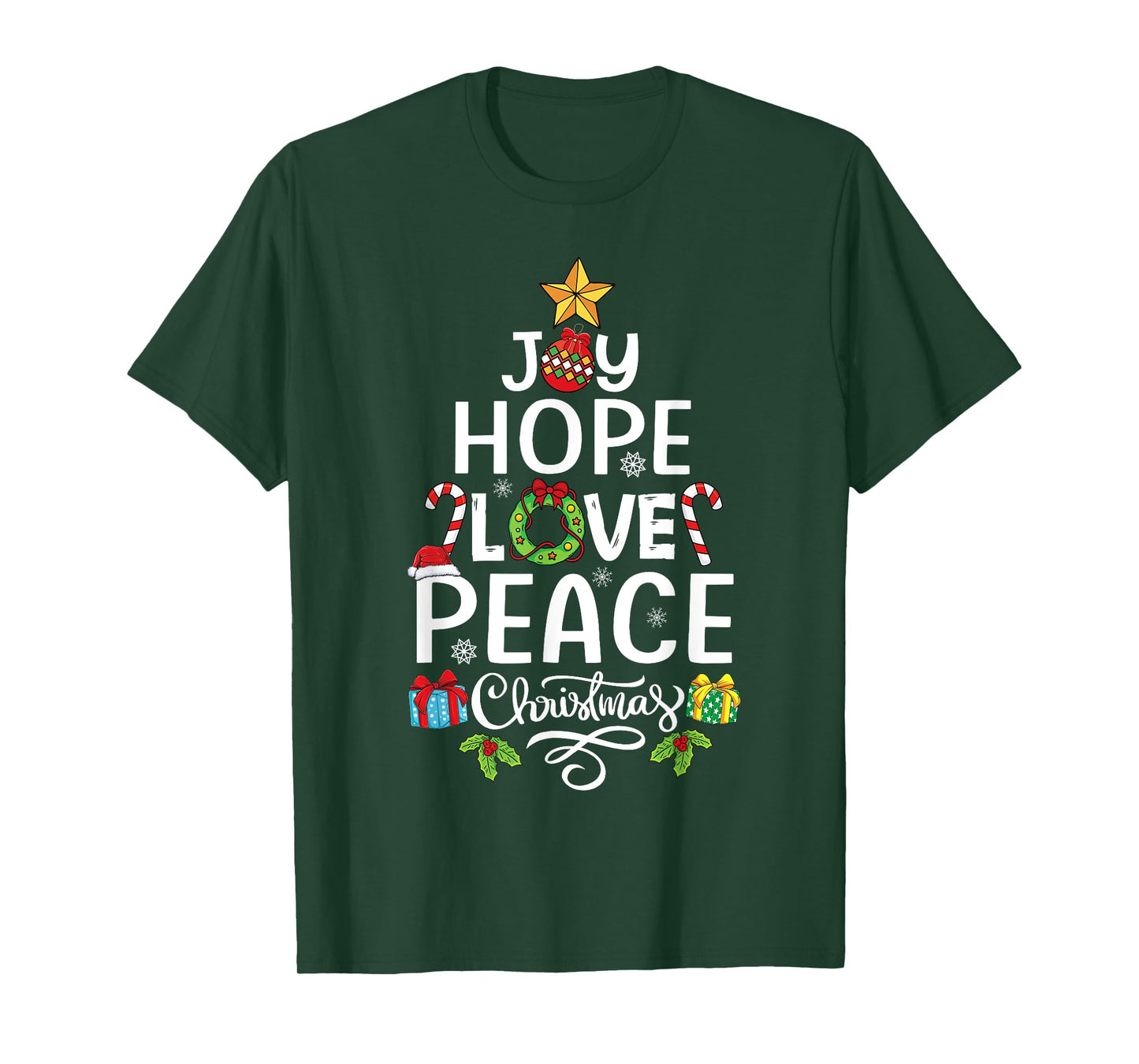 Joy Hope Love Peace Christmas Tree family Xmas Men Women T-Shirt