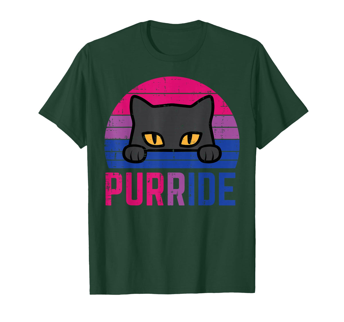 Bisexual Cat Purride Retro Bi Pride Flag LGBTQ Women Girls T-Shirt