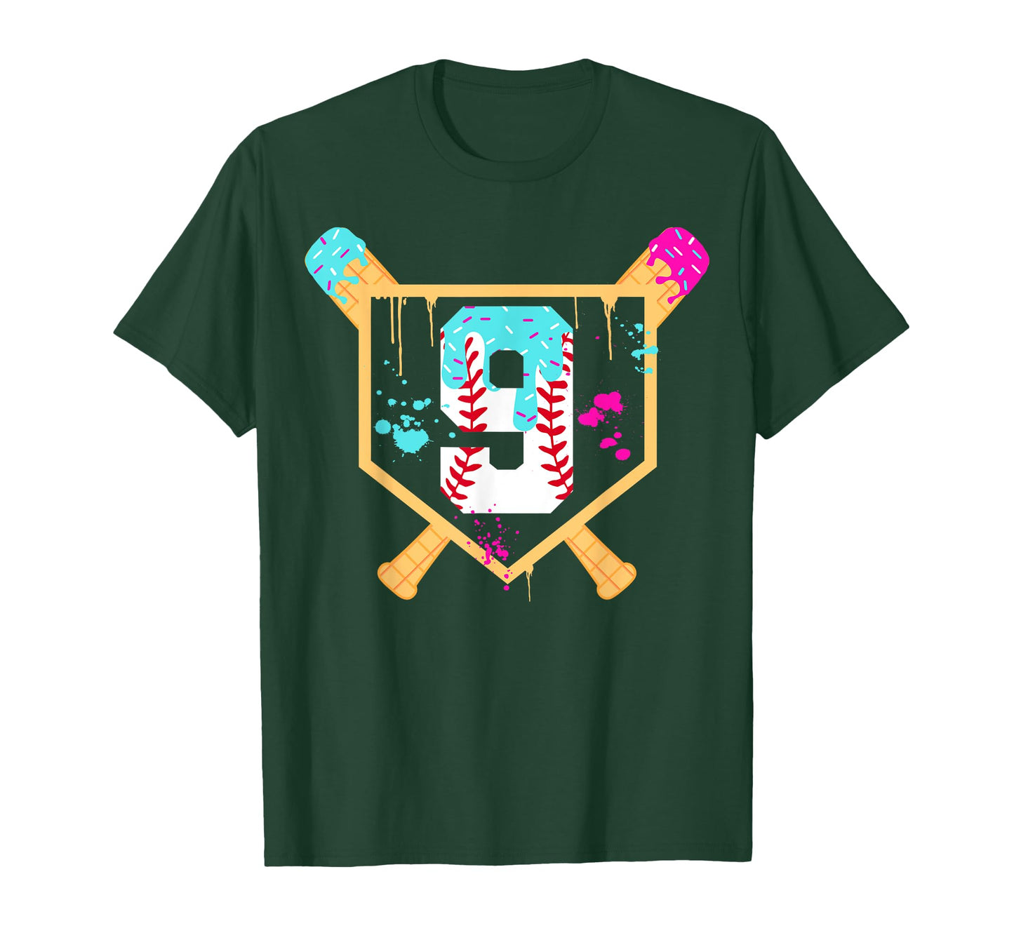 Baseball 9 Year Old Ice Cream Drip 9th Birthday Boy 9 T-Shirt