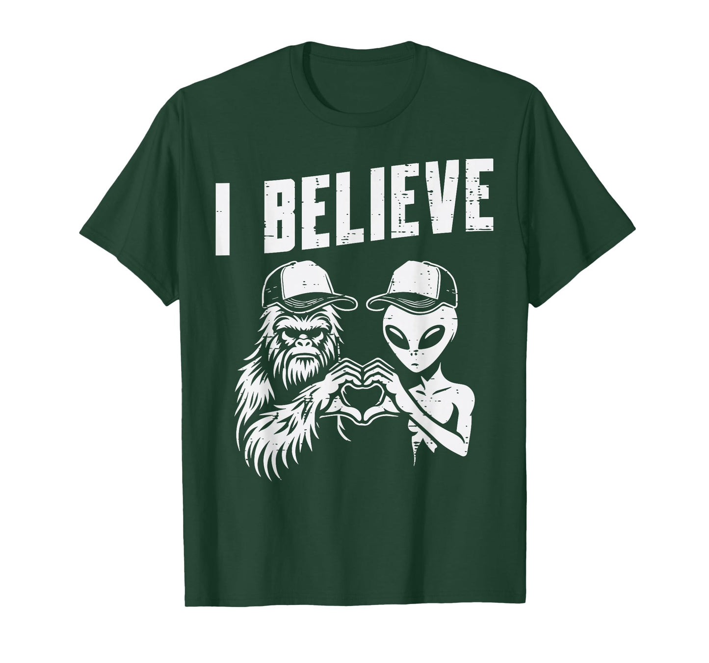 Bigfoot Alien Heart Hand I Believe Sasquatch Women Men Kids T-Shirt