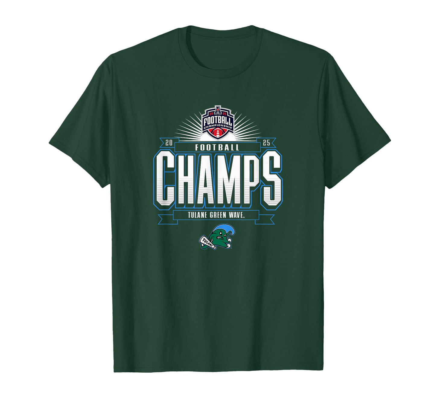 Tulane Green Wave AAC Champs 2025 Football Locker Room T-Shirt