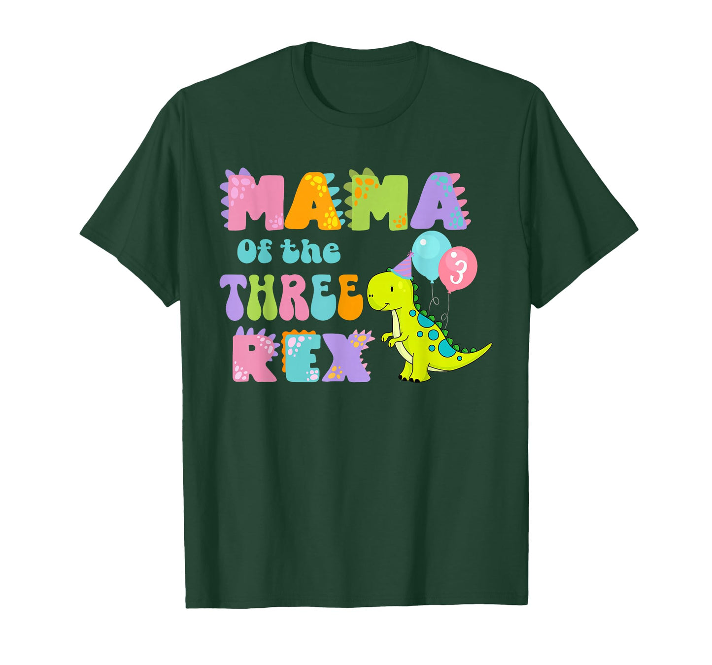 Mama of the Three Rex Birthday Dinosaur Family Matching T-Shirt