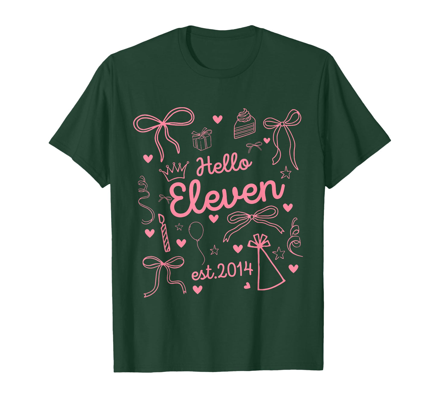 Hello Eleven Est 2014 Coquette Bow 11th Birthday Girl T-Shirt