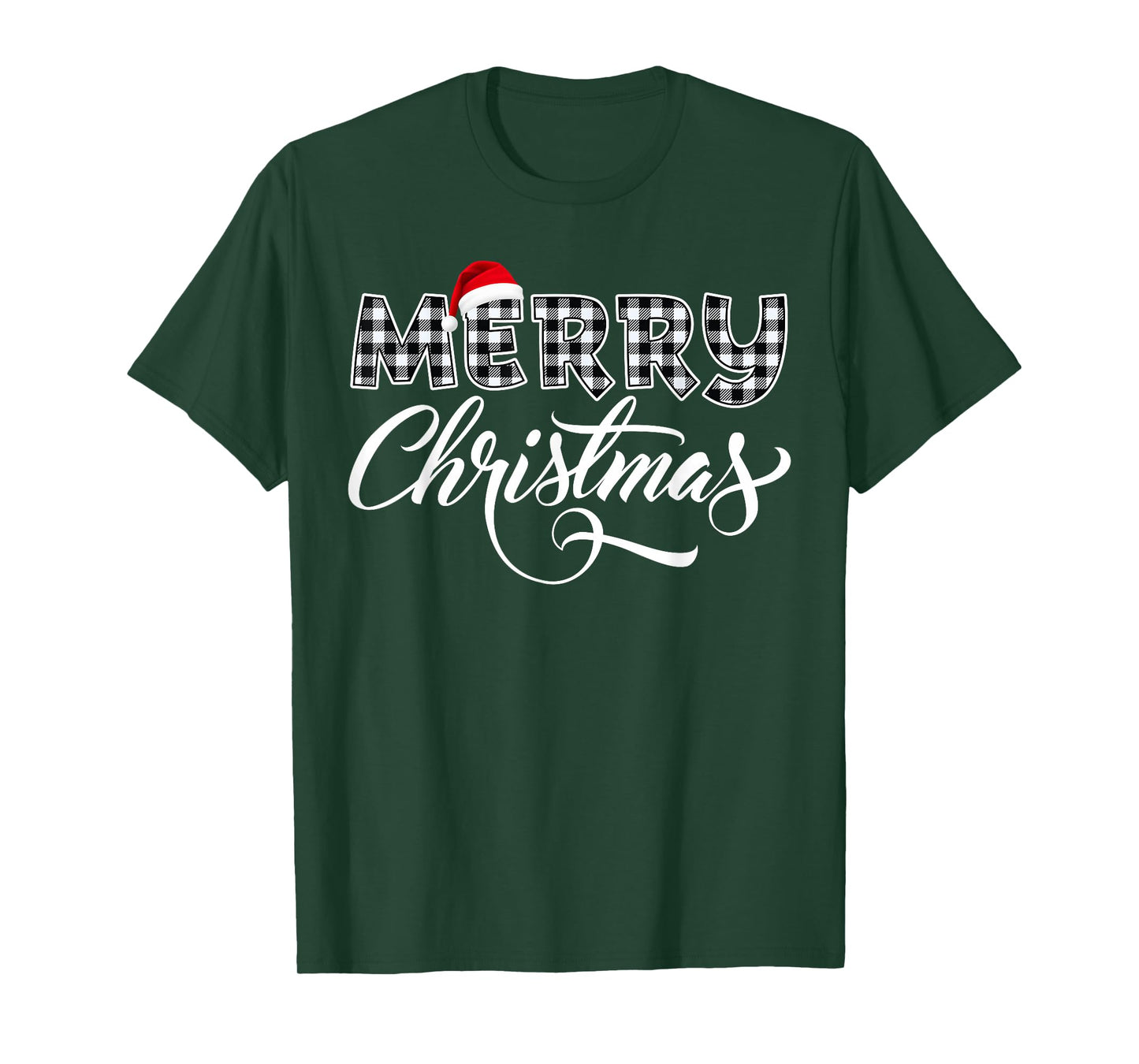 Merry Christmas Buffalo Black and White Plaid for Men Women T-Shirt
