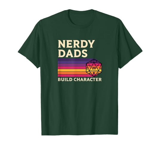 Nerdy Dads Build Character, Retro Tabletop RPG Father's Day T-Shirt