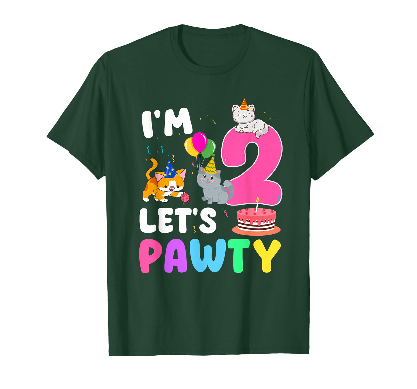 I'm 2 Let's Pawty 2 Year Old Birthday Girl Cat Theme Party T-Shirt