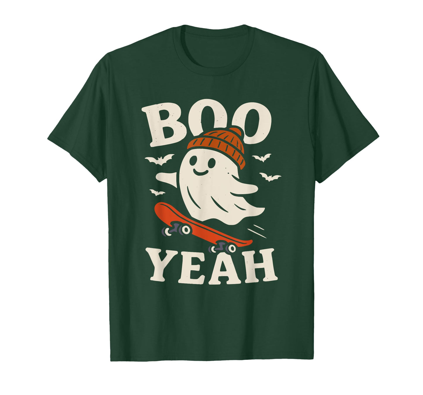 Boo Yeah Funny Ghost in Beanie Skateboard Halloween Art T-Shirt