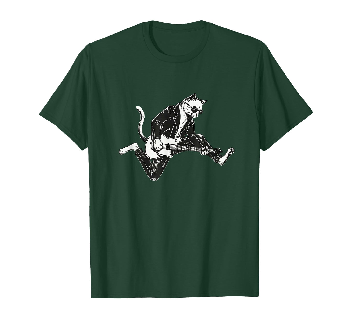 Punk Rock Cat Playing Electric Guitar Funny Musician T-Shirt