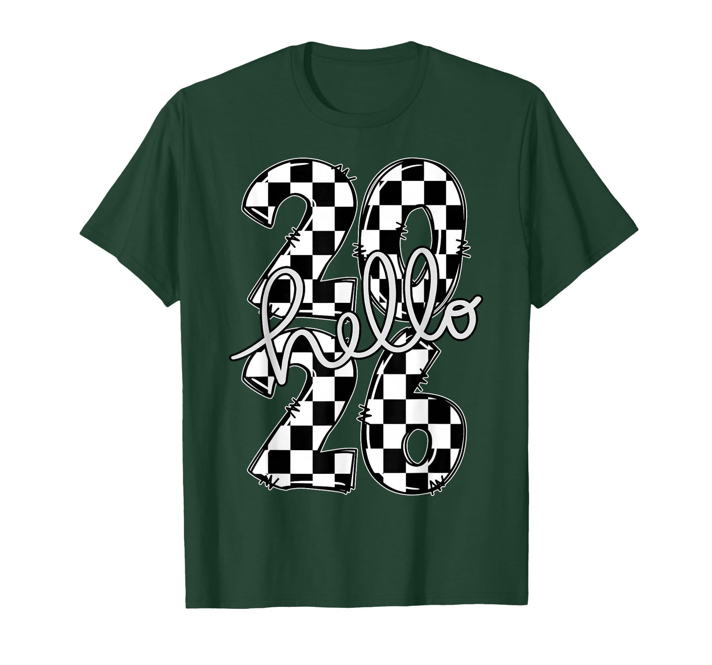 Checkered Hello 2026 New Year's Eve Party Family Matching T-Shirt