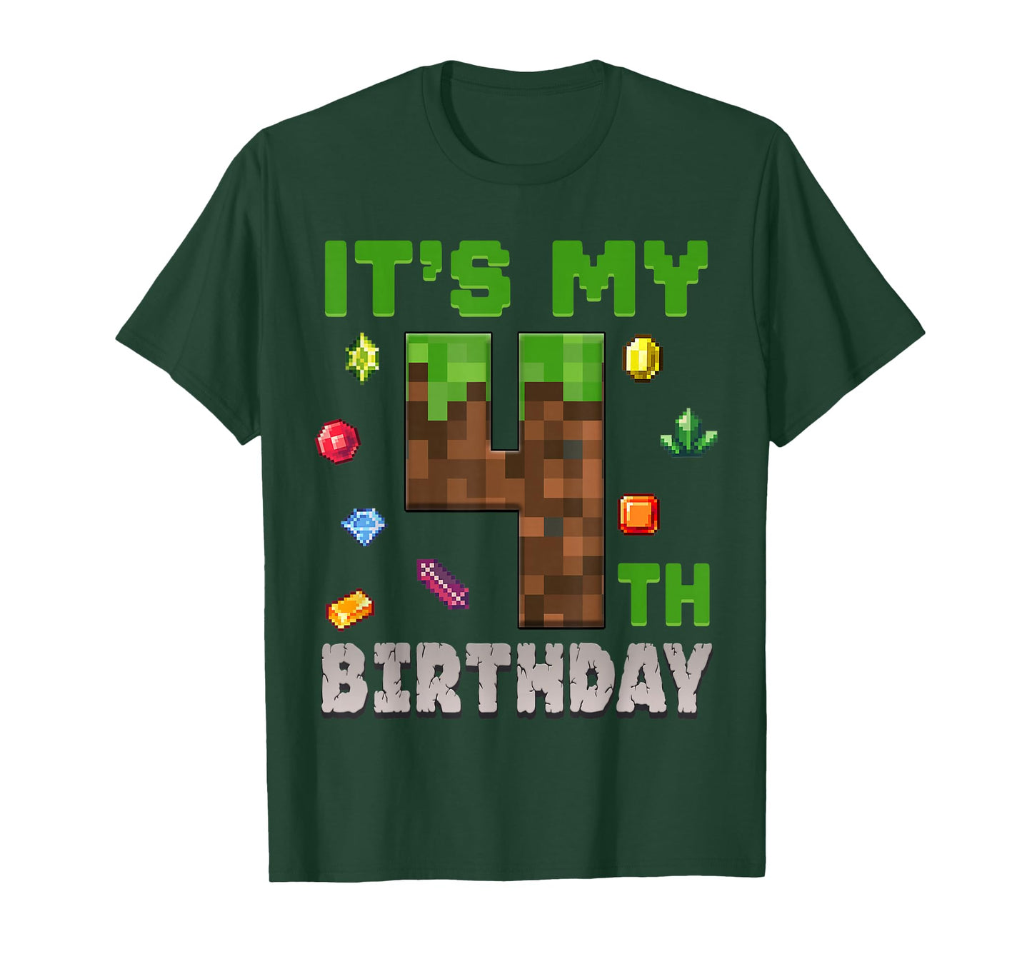Birthday Boy It's My 4th Birthday 4 Year Old Pixel Gamer T-Shirt