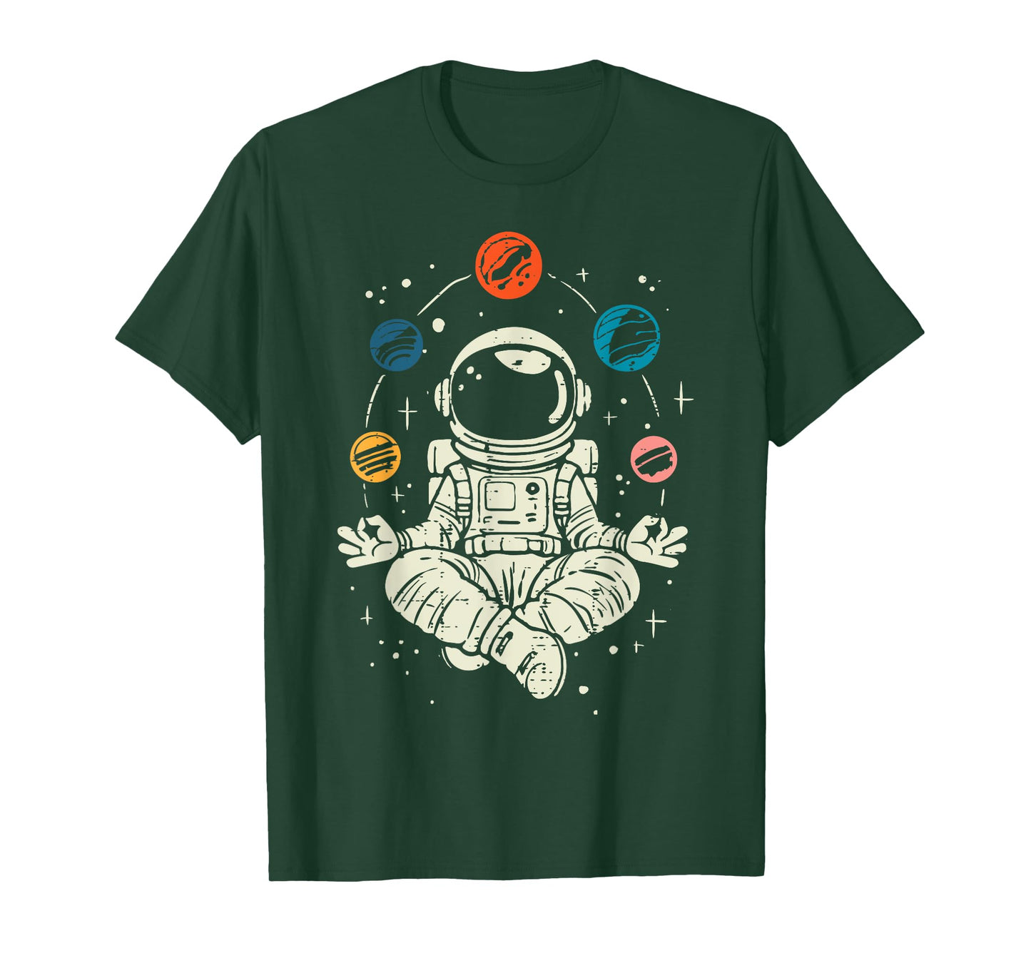 Meditating Astronaut Planets Space Yoga Lotus Kids Men Women T-Shirt
