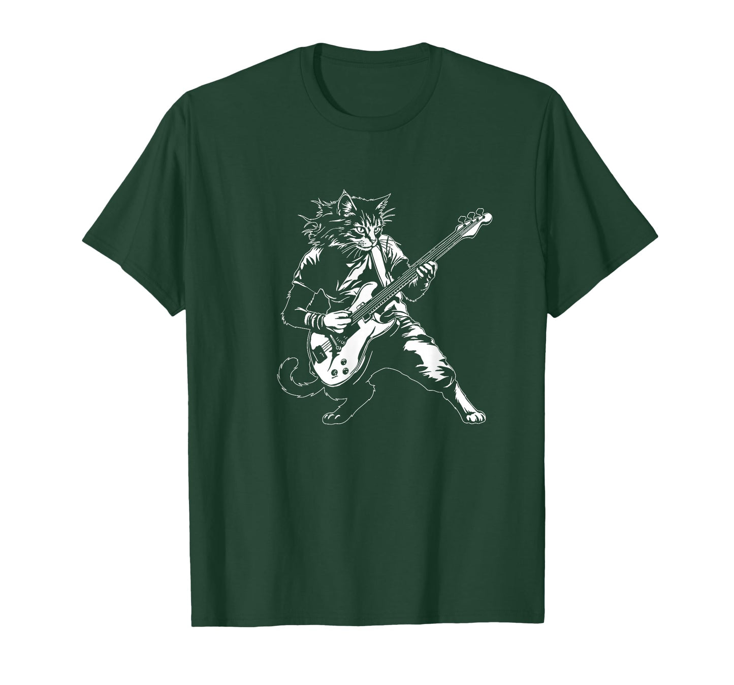 Funny Cat Playing Bass Guitar Rock Music Lover Musician T-Shirt